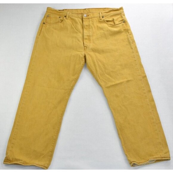 Levi's 501 Men's Jeans Size 42 X 27 Button Fly Denim Mustard Yellow  -Flaws- - Picture 2 of 16